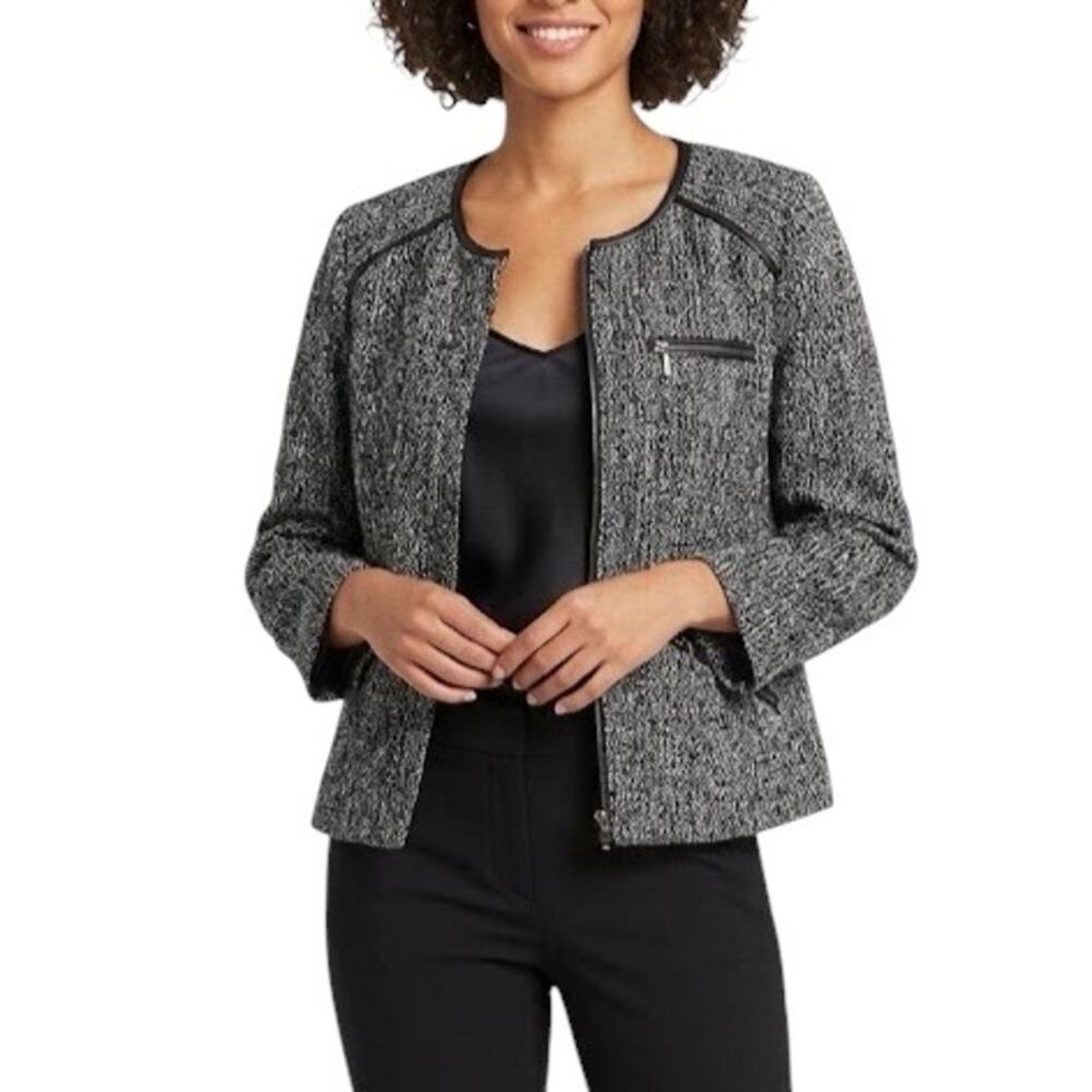 NWT Sanctuary Black Marled Knit Zip Front Cropped Blazer Jacket Size Large